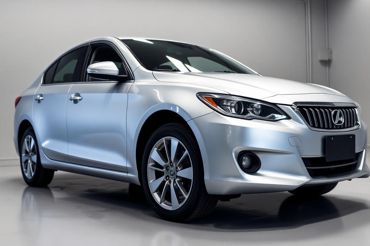 The same silver sedan fully repaired with flawless paint after collision repair